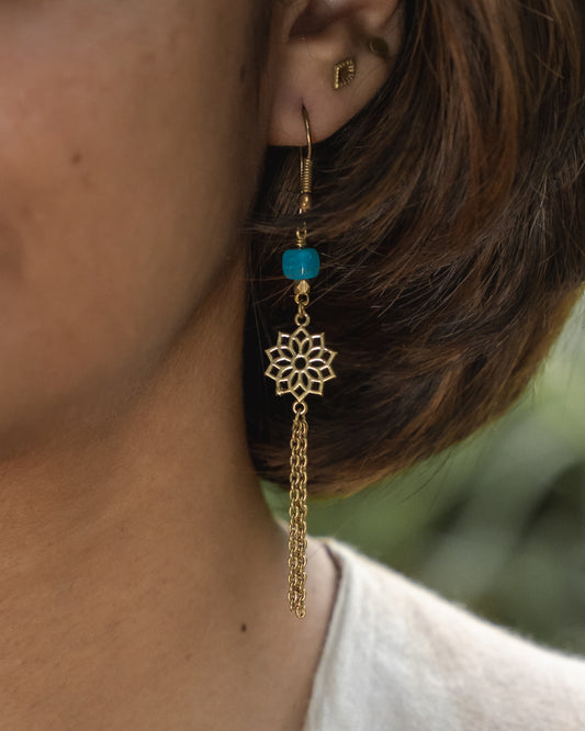 Nahara blue mandala brass earrings