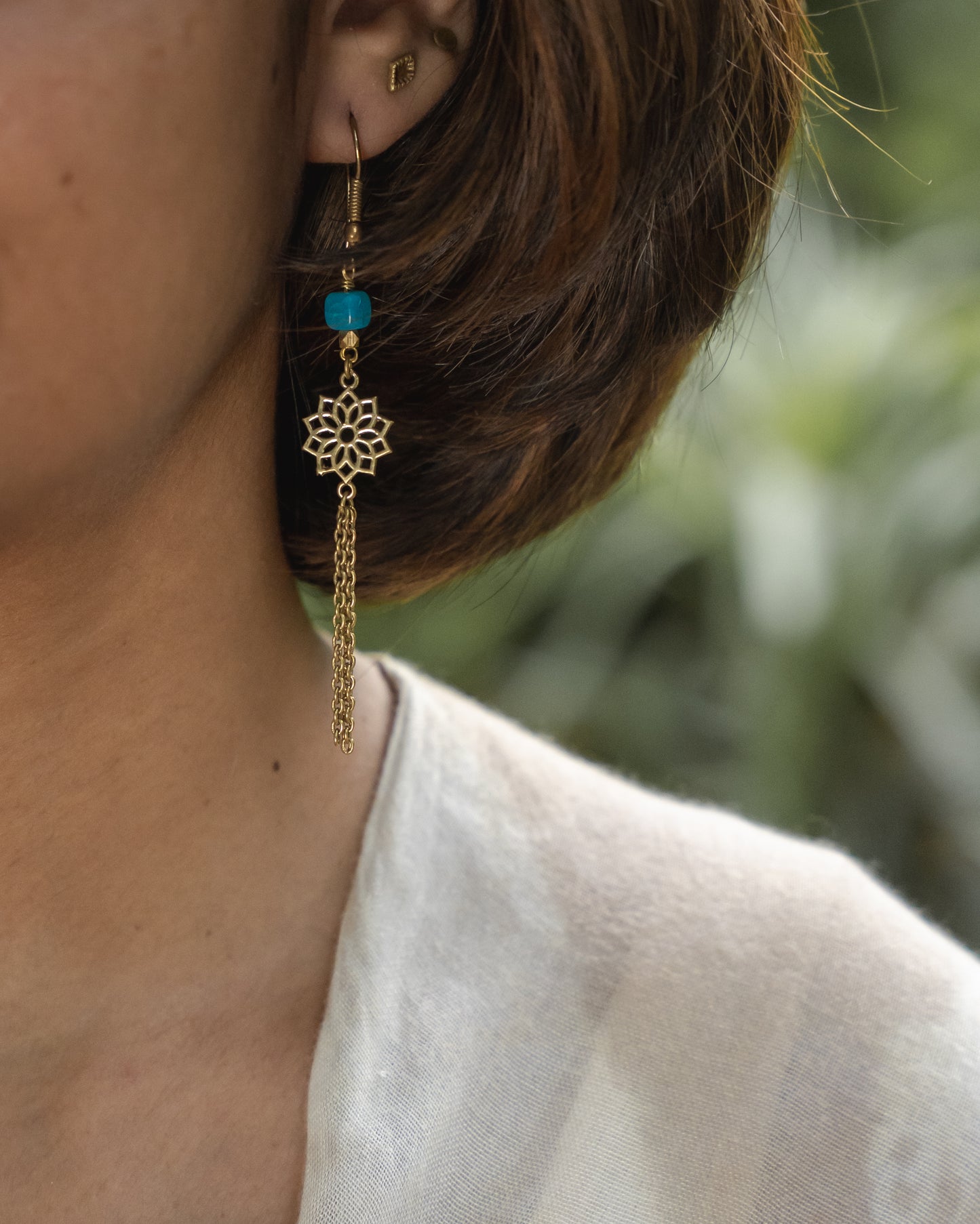 Nahara blue mandala brass earrings