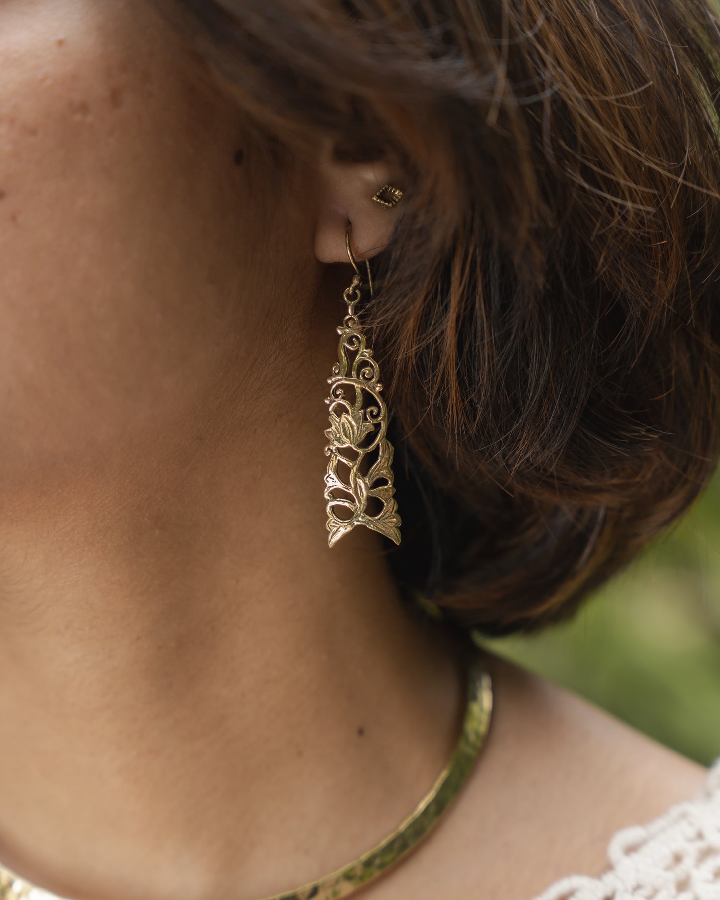 Tiarna garden floral brass earrings