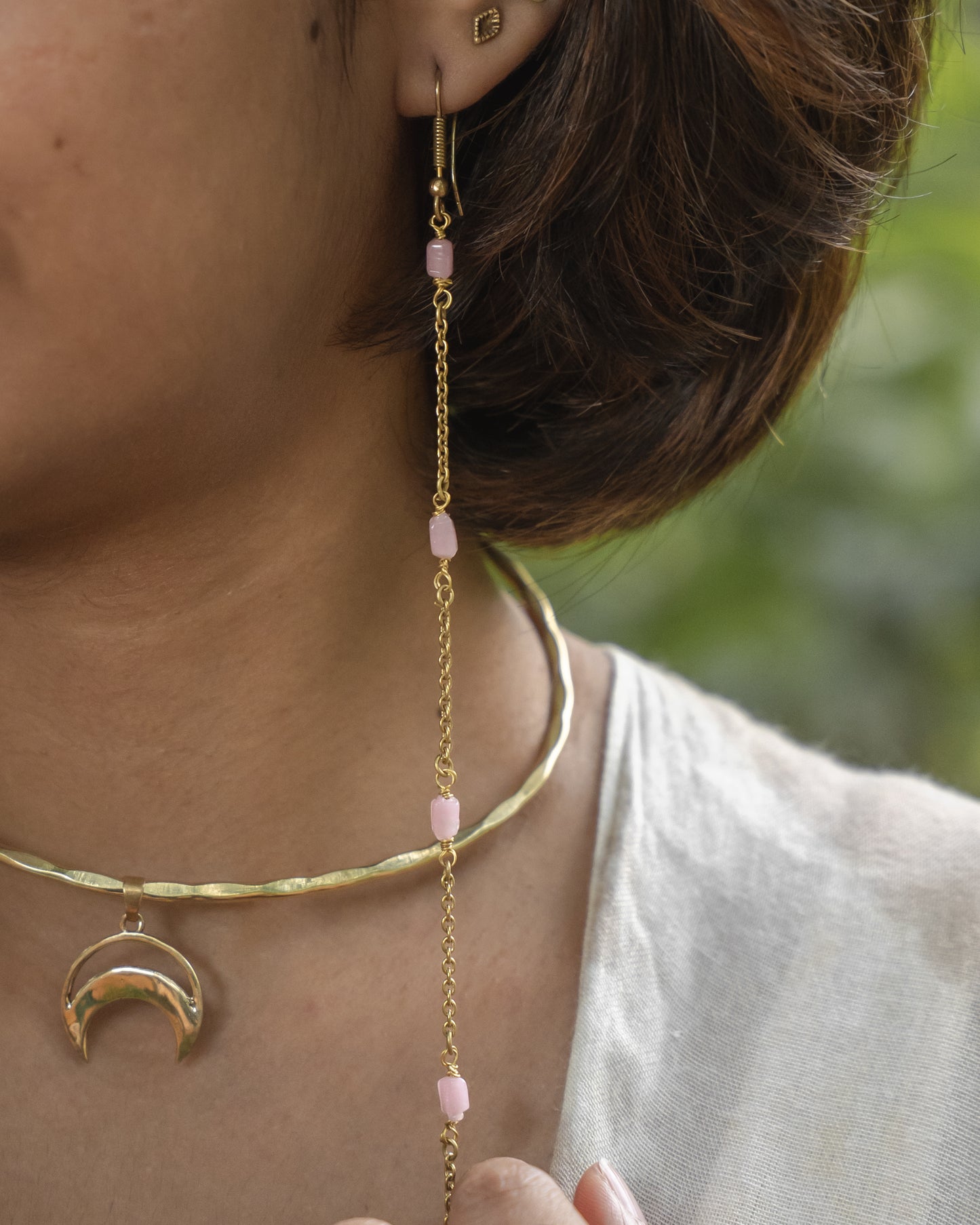 Dusty rose drops brass earrings