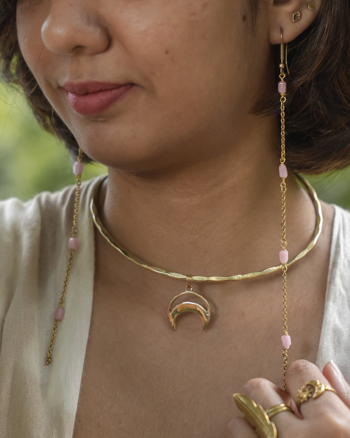 Dusty rose drops brass earrings