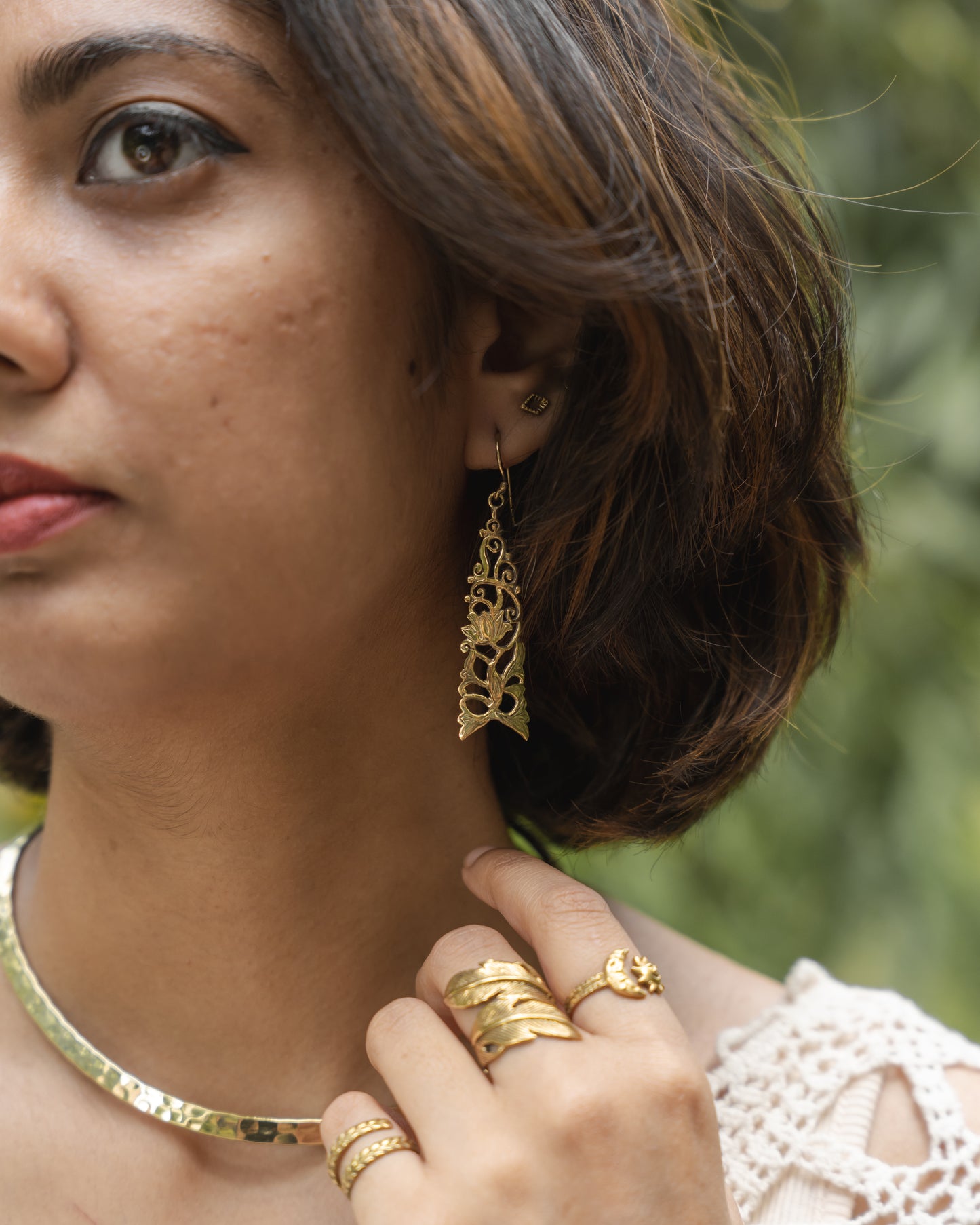 Tiarna garden floral brass earrings