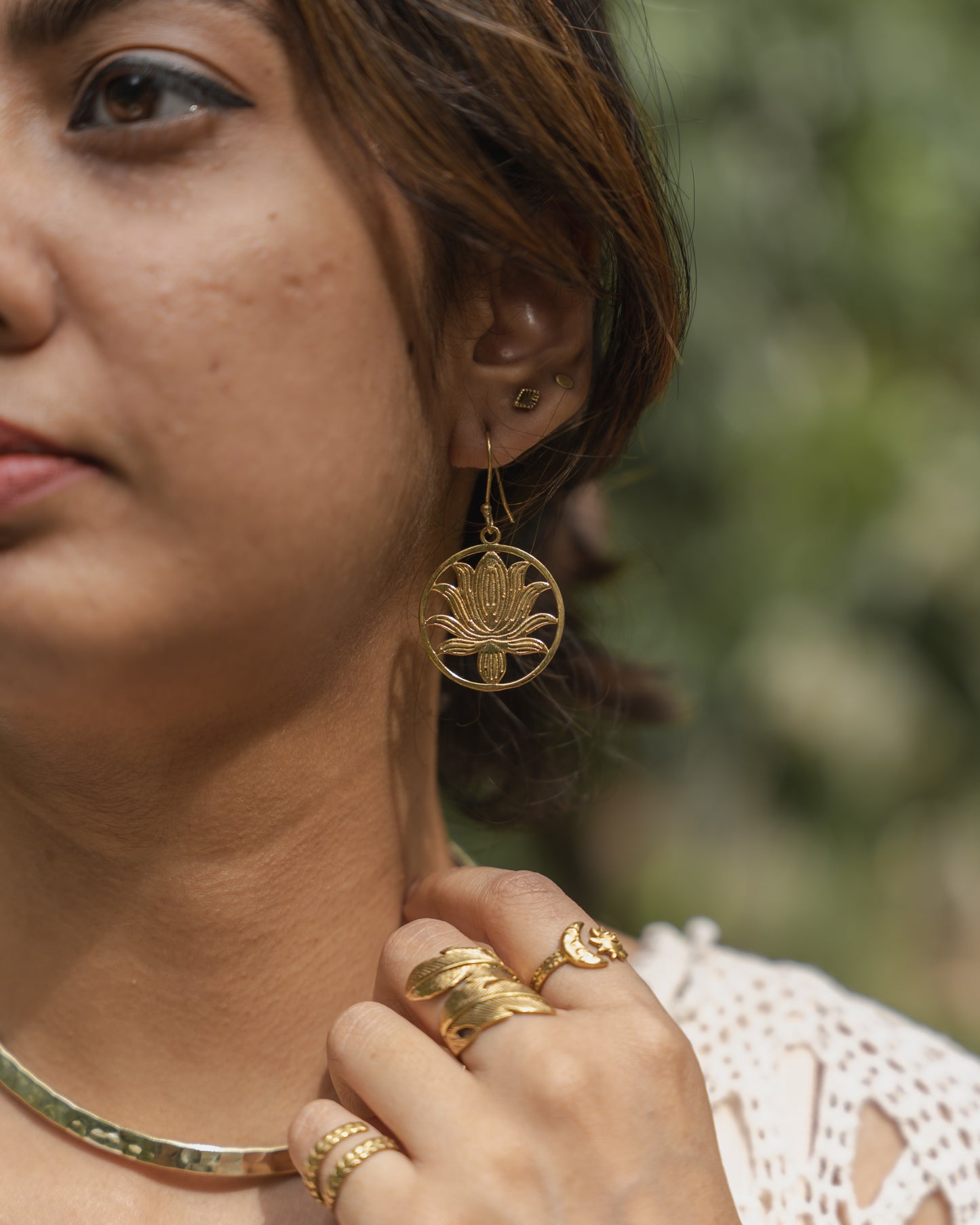 Kalam ki jaan lotus brass earrings