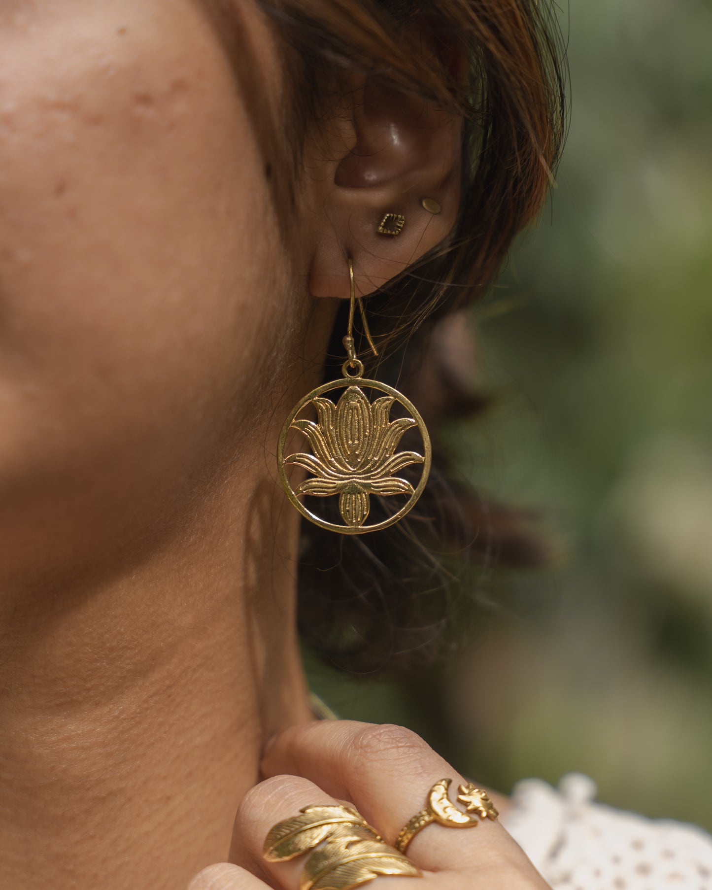 Kalam ki jaan lotus brass earrings