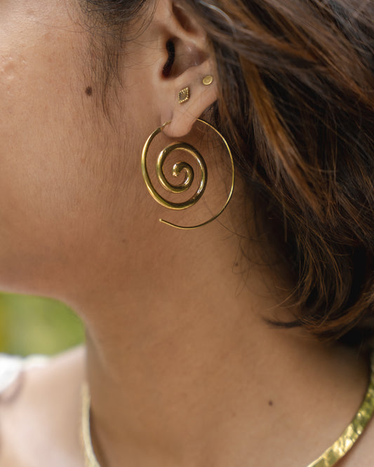 Spiral hoops brass earrings