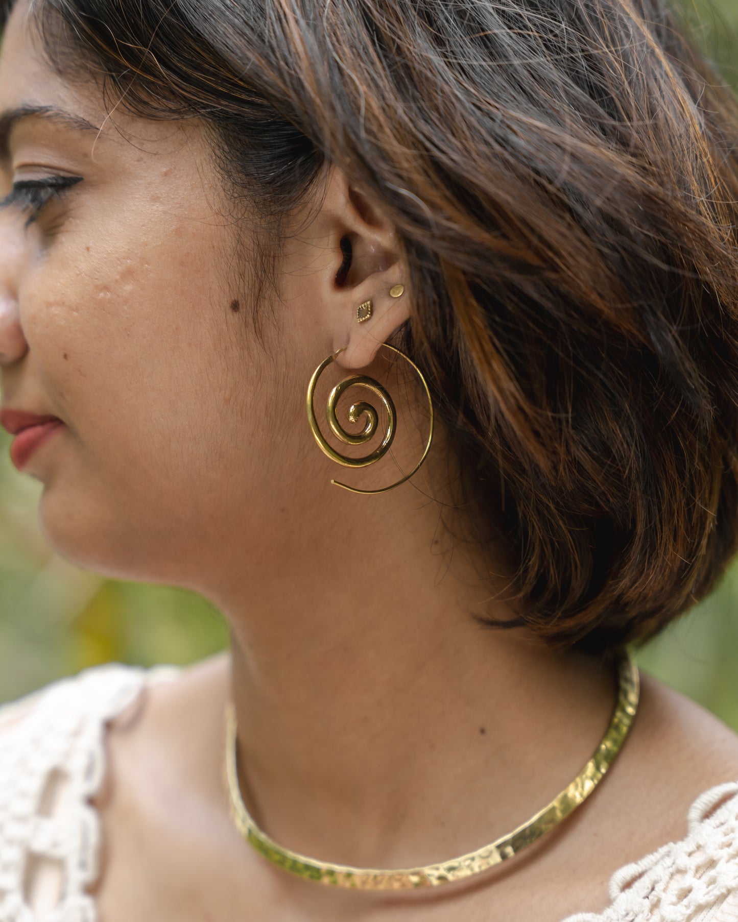 Spiral hoops brass earrings