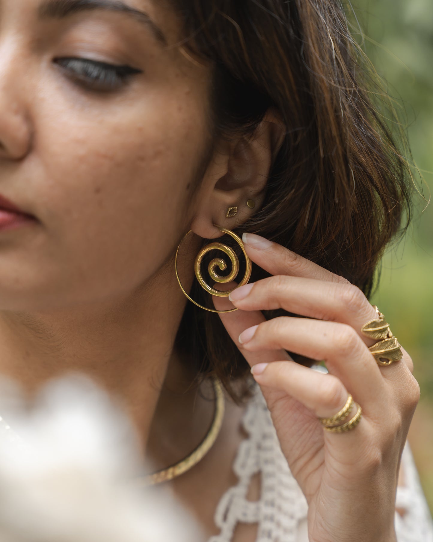 Spiral hoops brass earrings