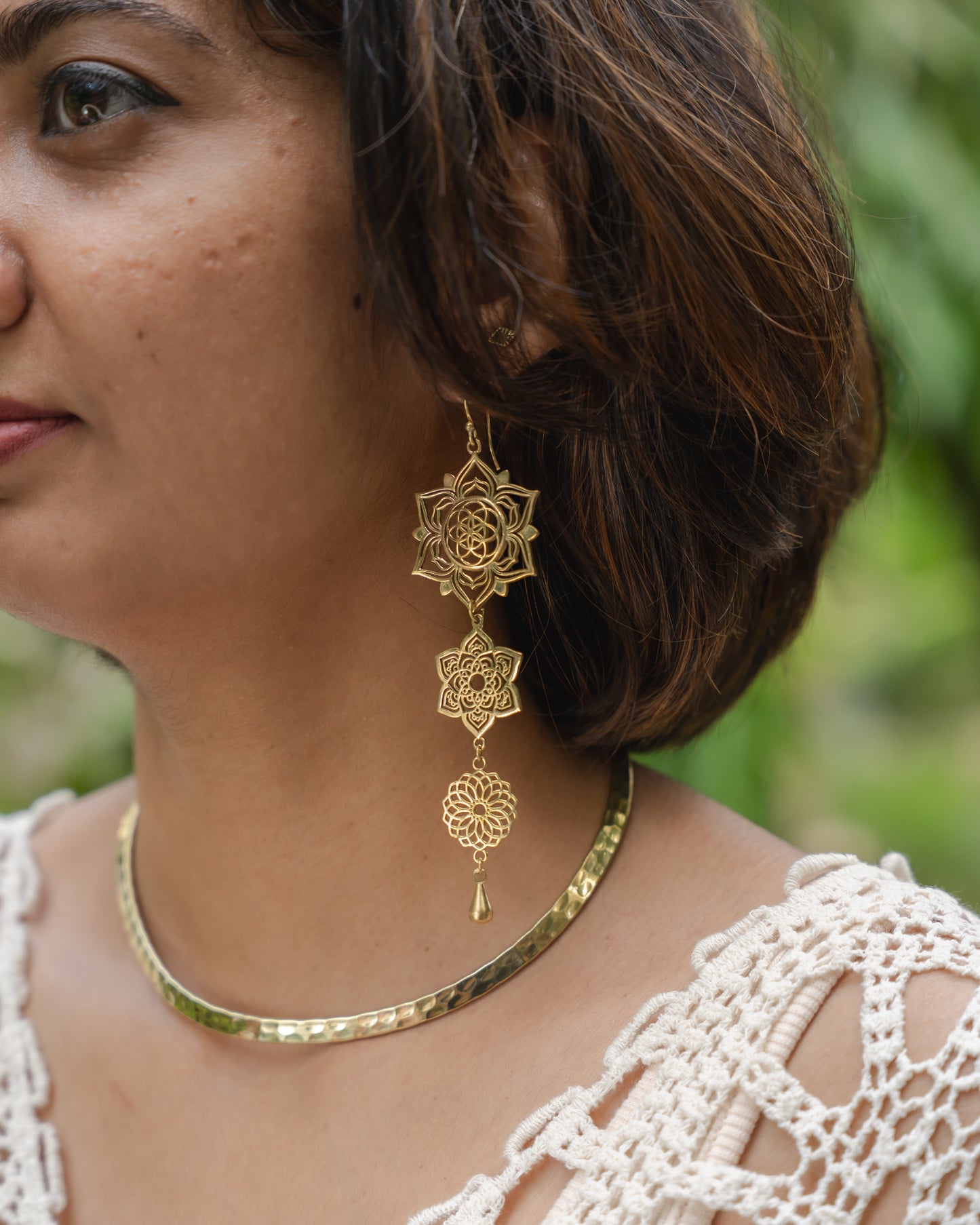 Moksha mandala statement brass earrings