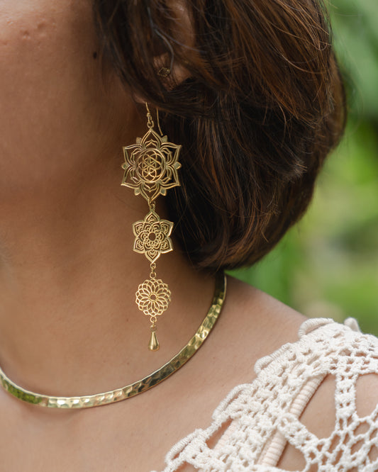 Moksha mandala statement brass earrings