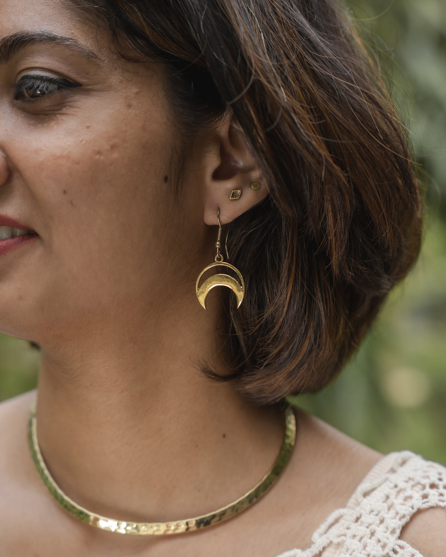 Crescent Moon brass earrings