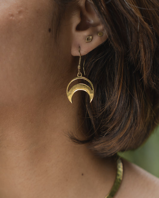 Crescent Moon brass earrings