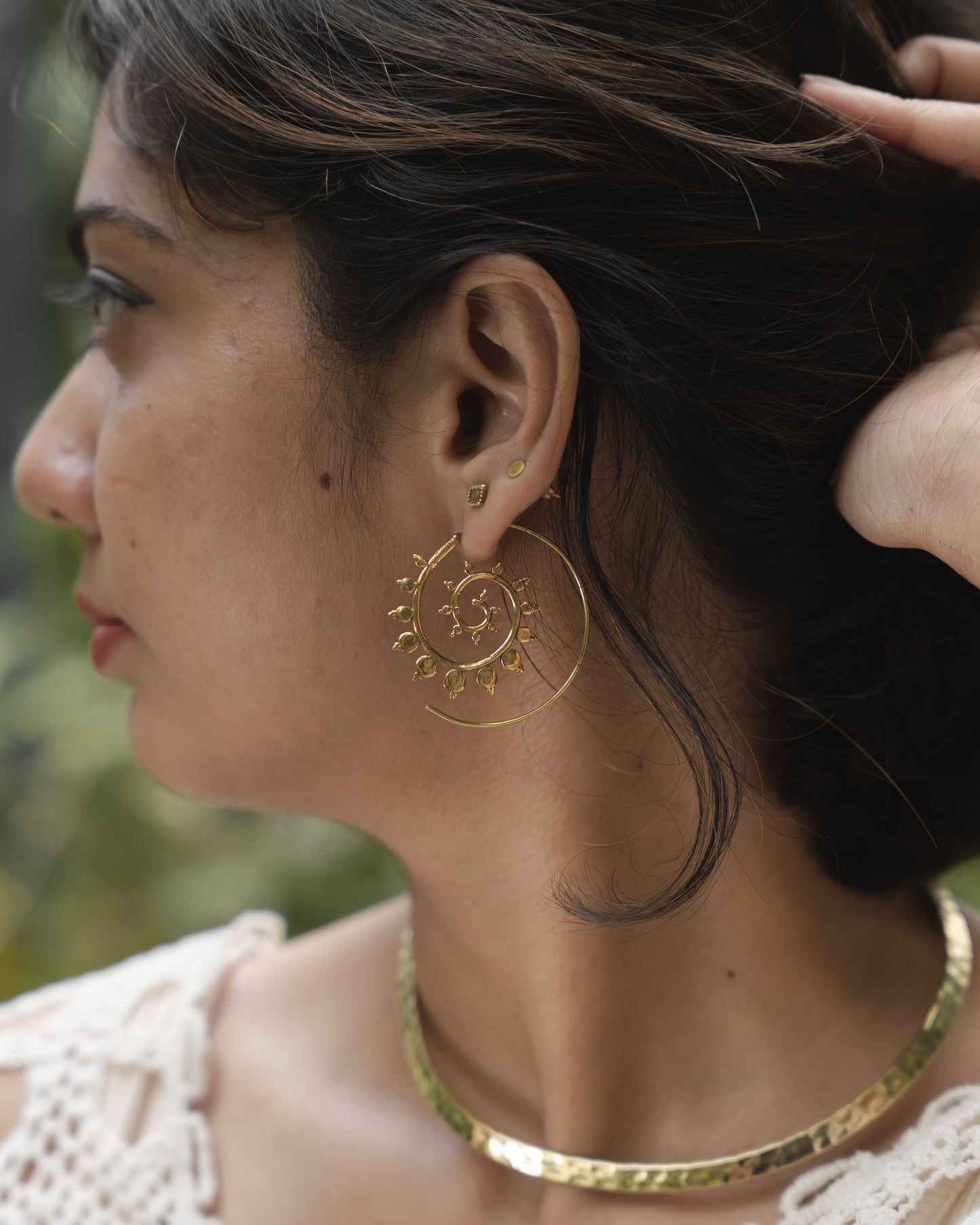 Rina spiral hoop brass earrings