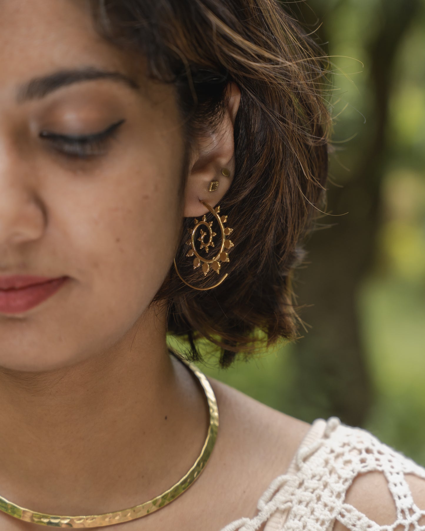 Rina spiral hoop brass earrings