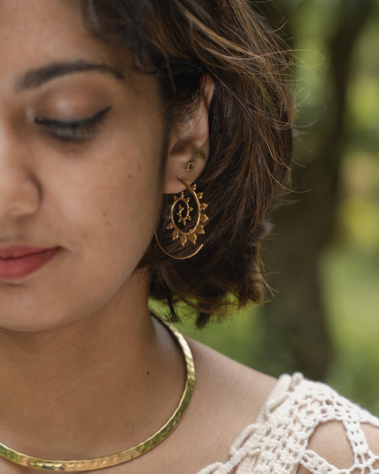 Rina spiral hoop brass earrings