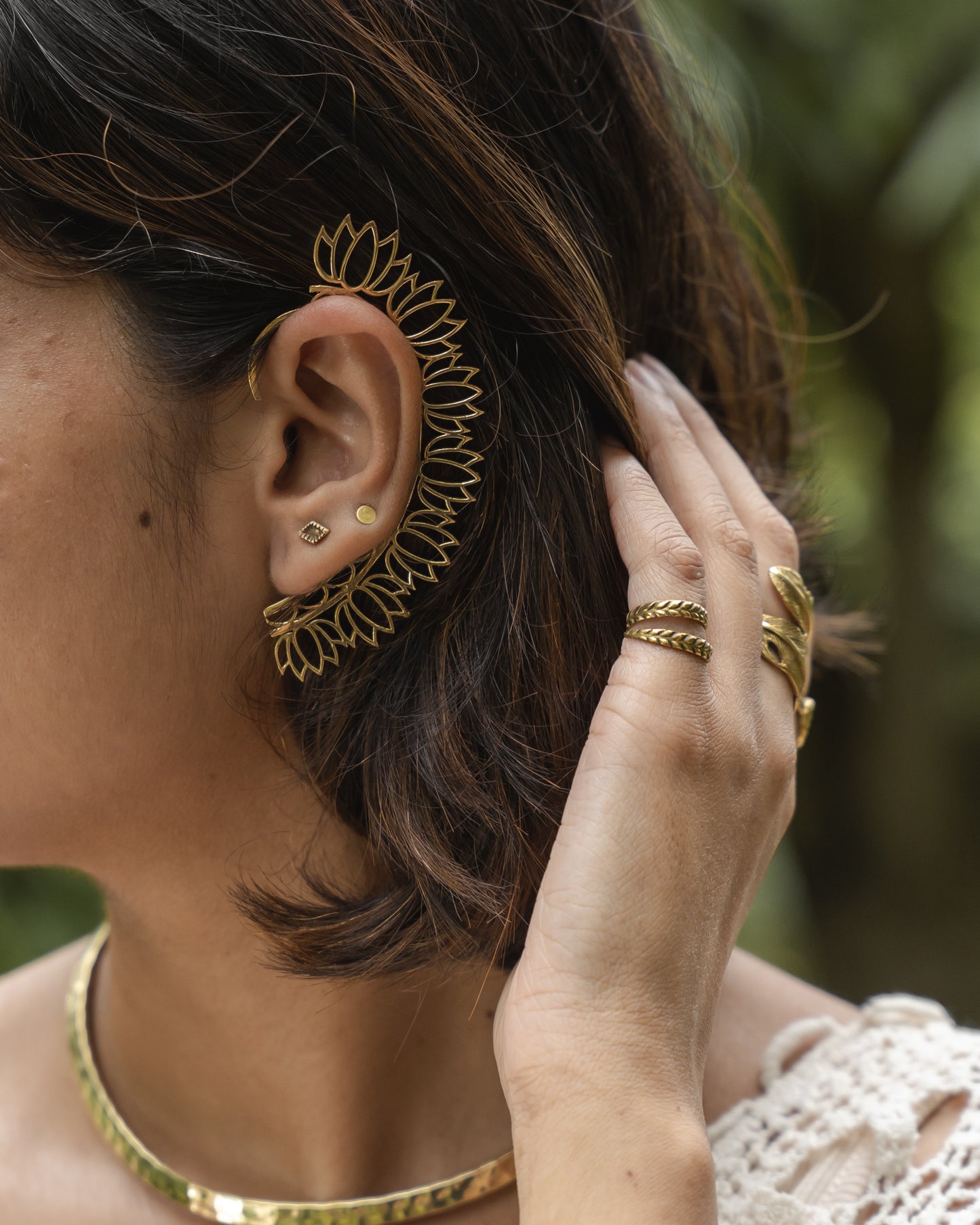 Padma lotus brass ear cuff