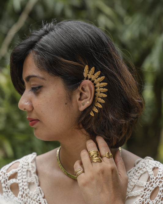 Udaan feather brass ear cuff
