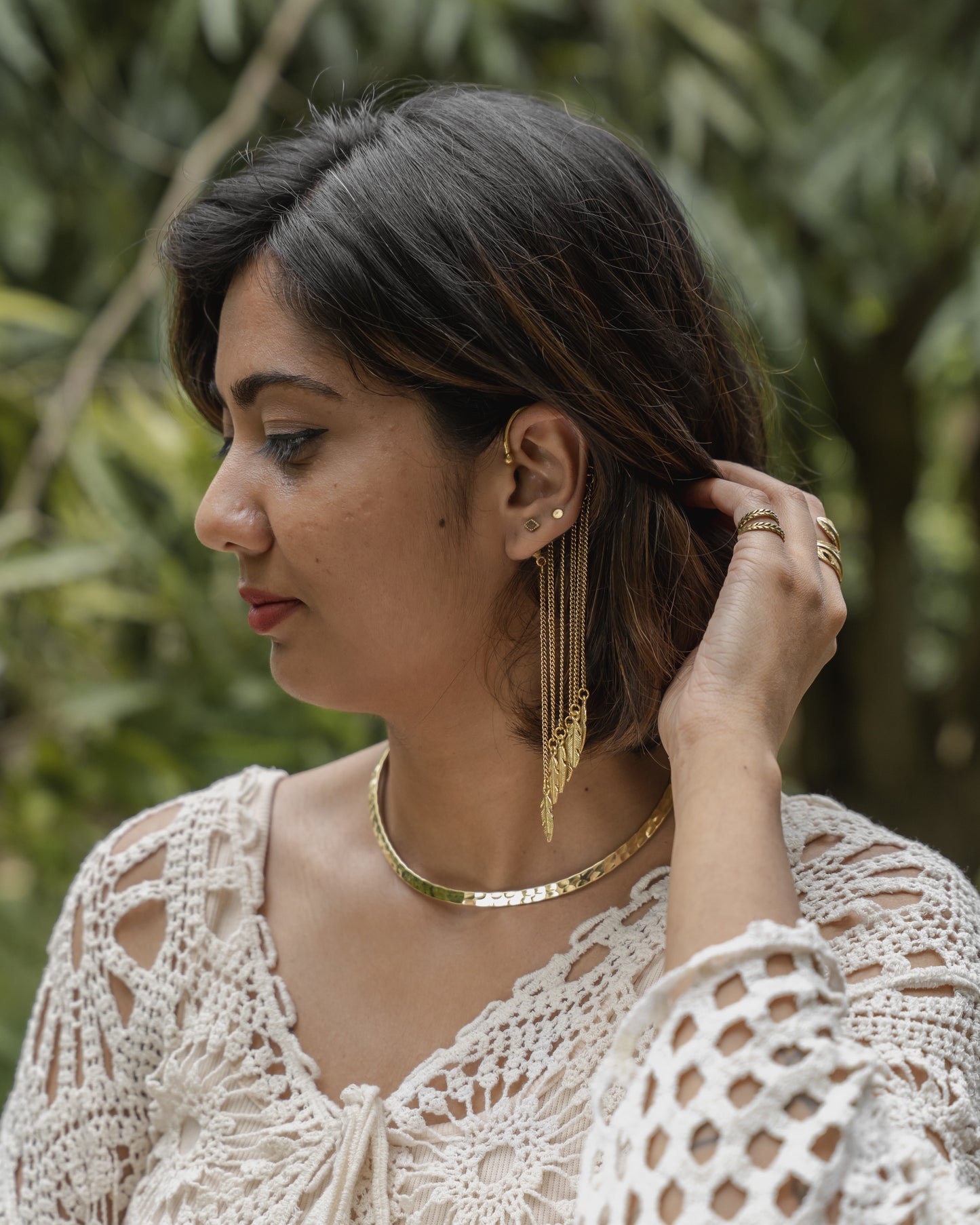 Featherfall boho brass ear cuff