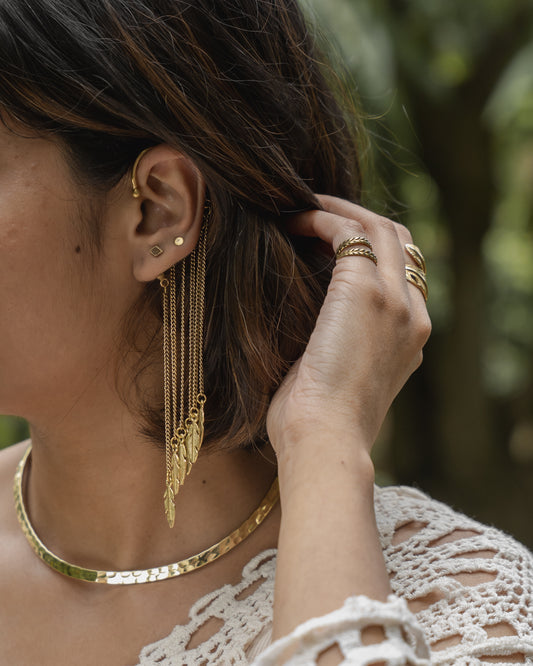 Featherfall boho brass ear cuff